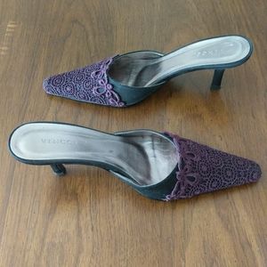 Gently used, slip on, 3 inch high heeled sandals